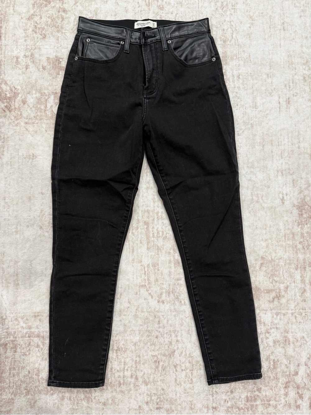 Abercrombie & Fitch Black High-Rise Super skinny Jeans with Faux Leather Trim
